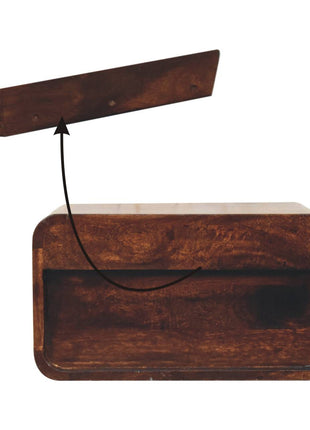 Curved California Walnut Wall Mounted Bedside with Open Slot