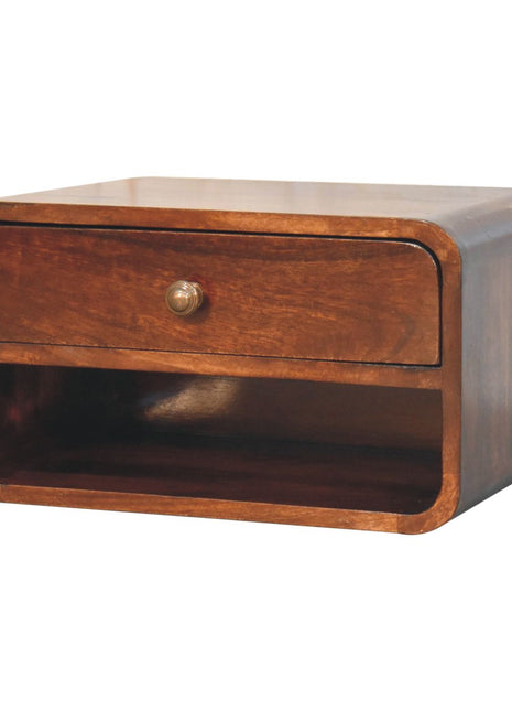 Curved California Walnut Wall Mounted Bedside with Open Slot