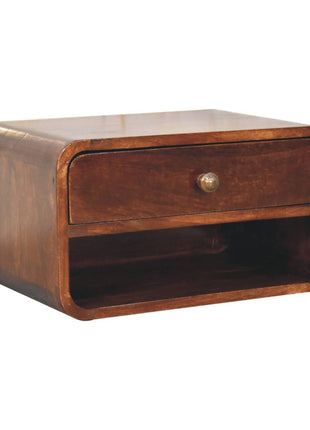 Curved California Walnut Wall Mounted Bedside with Open Slot