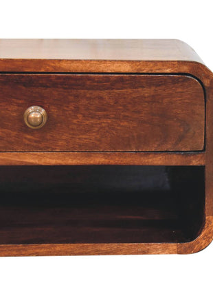 Curved California Walnut Wall Mounted Bedside with Open Slot