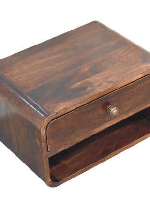 Curved California Walnut Wall Mounted Bedside with Open Slot