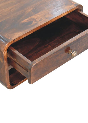 Curved California Walnut Wall Mounted Bedside with Open Slot