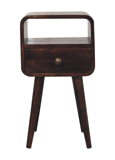 Mini California Walnut Curved Bedside with Open Slot