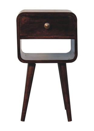 Mini California Walnut Curved Bedside with Lower Slot
