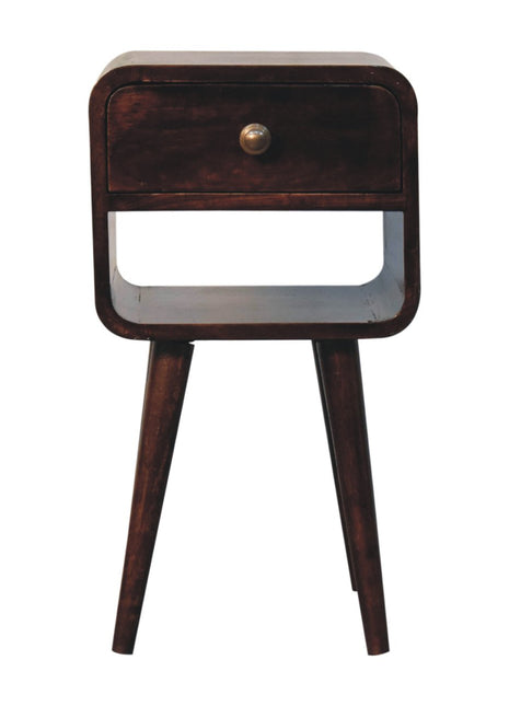 Mini California Walnut Curved Bedside with Lower Slot