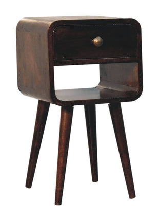 Mini California Walnut Curved Bedside with Lower Slot