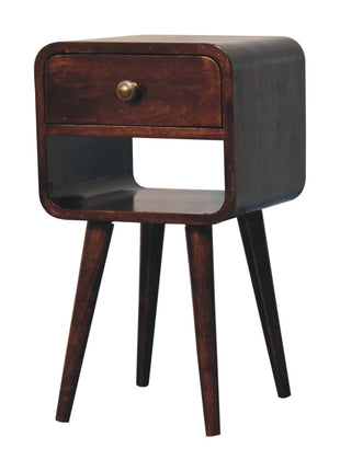 Mini California Walnut Curved Bedside with Lower Slot