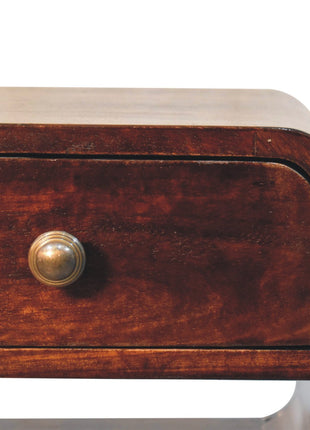 Mini California Walnut Curved Bedside with Lower Slot
