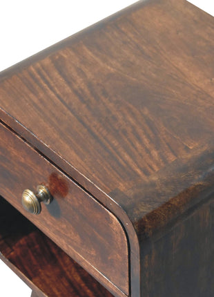 Mini California Walnut Curved Bedside with Lower Slot
