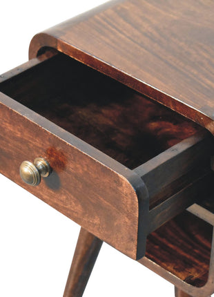 Mini California Walnut Curved Bedside with Lower Slot