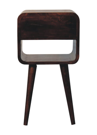 Mini California Walnut Curved Bedside with Lower Slot