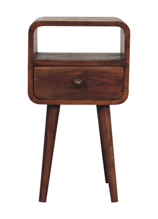 Mini Honey Caramel Curved Bedside with Open Slot