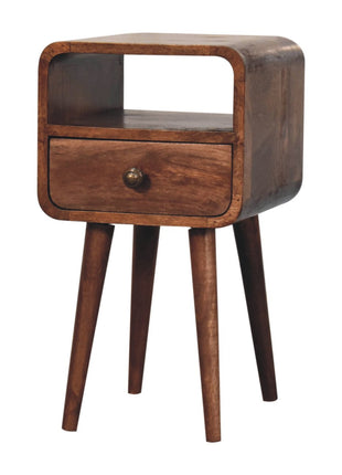 Mini Honey Caramel Curved Bedside with Open Slot