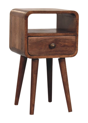 Mini Honey Caramel Curved Bedside with Open Slot