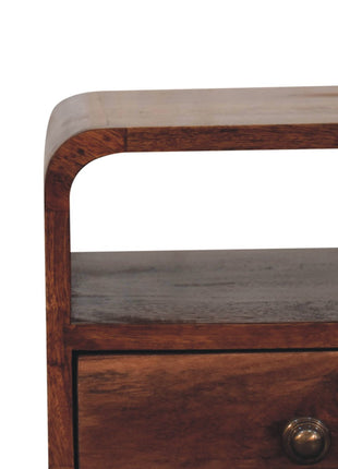 Mini Honey Caramel Curved Bedside with Open Slot