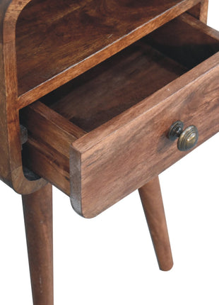 Mini Honey Caramel Curved Bedside with Open Slot