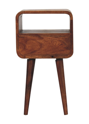 Mini Honey Caramel Curved Bedside with Open Slot