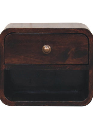 Mini Curved California Walnut Wall Mounted Bedside with Open Slot
