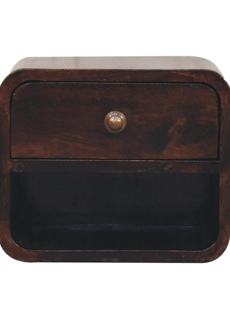 Mini Curved California Walnut Wall Mounted Bedside with Open Slot