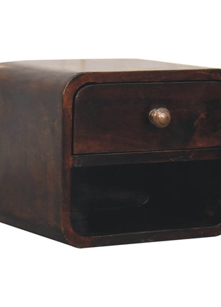 Mini Curved California Walnut Wall Mounted Bedside with Open Slot