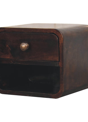 Mini Curved California Walnut Wall Mounted Bedside with Open Slot