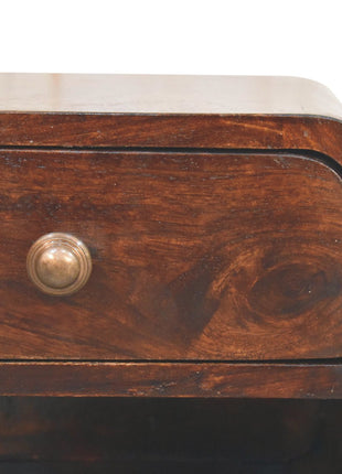Mini Curved California Walnut Wall Mounted Bedside with Open Slot