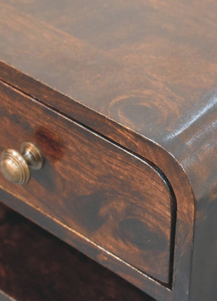 Mini Curved California Walnut Wall Mounted Bedside with Open Slot