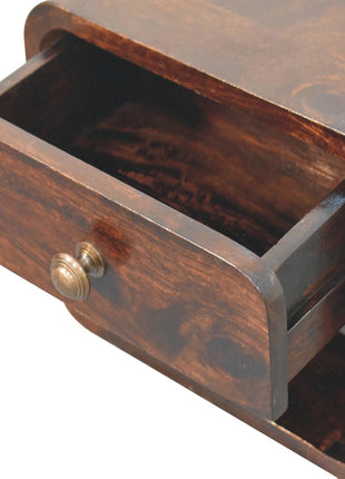 Mini Curved California Walnut Wall Mounted Bedside with Open Slot