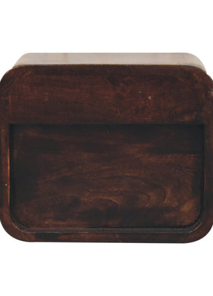 Mini Curved California Walnut Wall Mounted Bedside with Open Slot