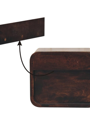 Mini Curved California Walnut Wall Mounted Bedside with Open Slot
