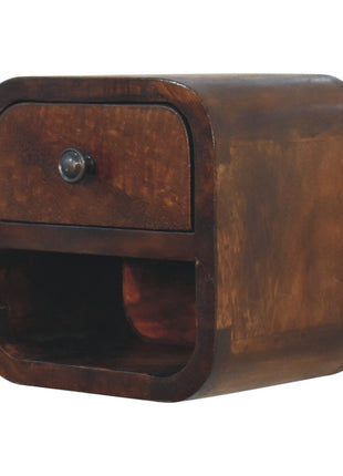 Extra Mini Curved Chestnut Bedside with Open Slot