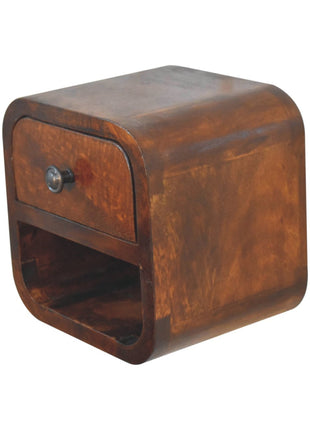 Extra Mini Curved Chestnut Bedside with Open Slot