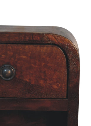 Extra Mini Curved Chestnut Bedside with Open Slot