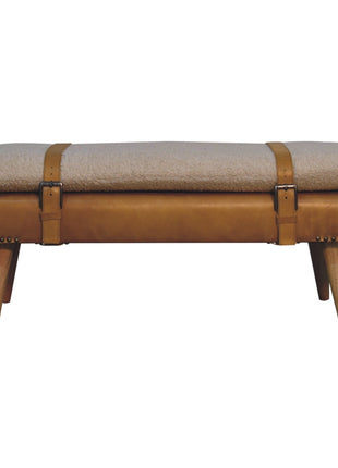 Bouclé Buffalo Hide Tan Leather Bench