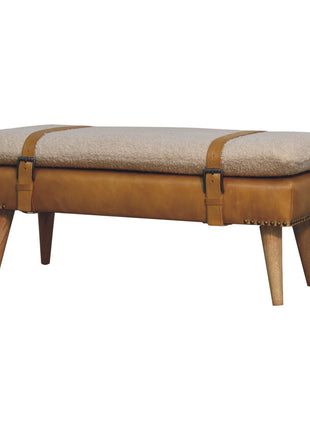 Bouclé Buffalo Hide Tan Leather Bench