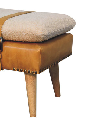Bouclé Buffalo Hide Tan Leather Bench