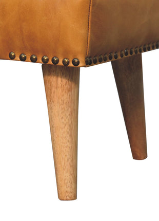 Bouclé Buffalo Hide Tan Leather Bench