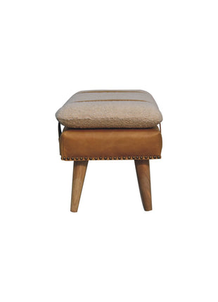 Bouclé Buffalo Hide Tan Leather Bench