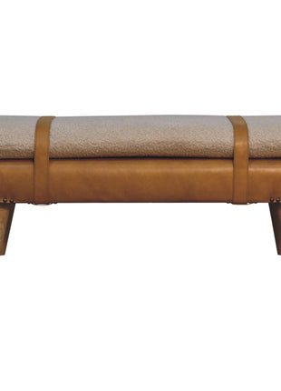 Bouclé Buffalo Hide Tan Leather Bench