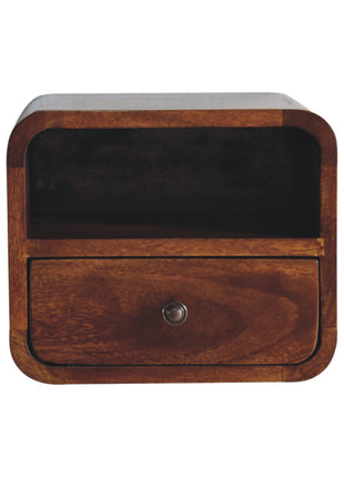 Extra Mini Wall Mounted Curved Chestnut Bedside with Open Slot