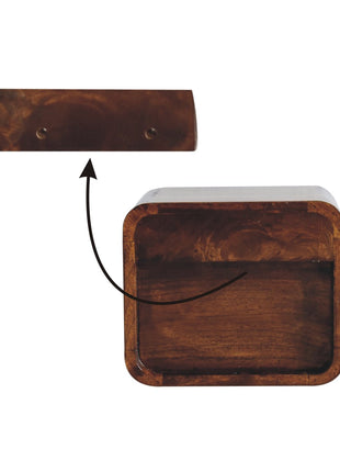 Extra Mini Wall Mounted Curved Chestnut Bedside with Open Slot