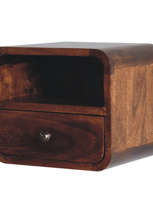 Extra Mini Wall Mounted Curved Chestnut Bedside with Open Slot