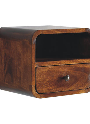 Extra Mini Wall Mounted Curved Chestnut Bedside with Open Slot