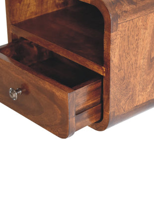 Extra Mini Wall Mounted Curved Chestnut Bedside with Open Slot
