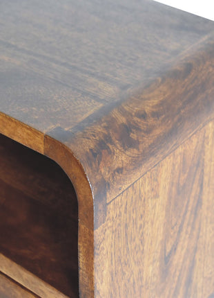Extra Mini Wall Mounted Curved Chestnut Bedside with Open Slot