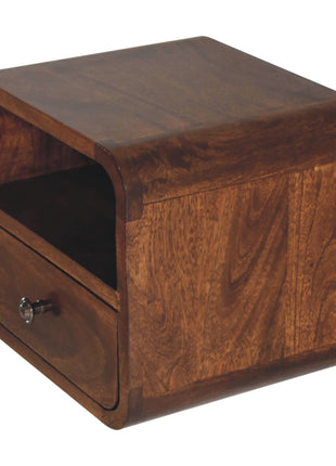 Extra Mini Wall Mounted Curved Chestnut Bedside with Open Slot