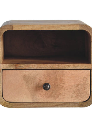 Extra Mini Wall Mounted Curved Oak-ish Bedside with Open Slot
