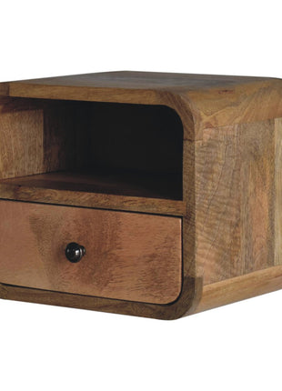 Extra Mini Wall Mounted Curved Oak-ish Bedside with Open Slot