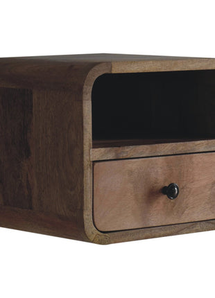 Extra Mini Wall Mounted Curved Oak-ish Bedside with Open Slot