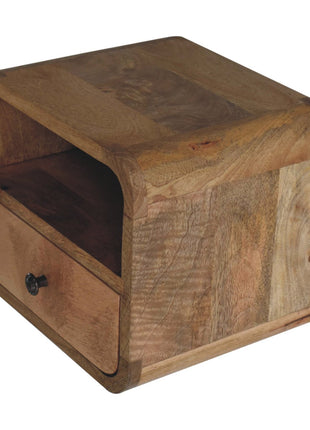 Extra Mini Wall Mounted Curved Oak-ish Bedside with Open Slot